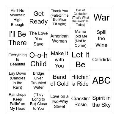 The 70's Vol. 1 Bingo Card