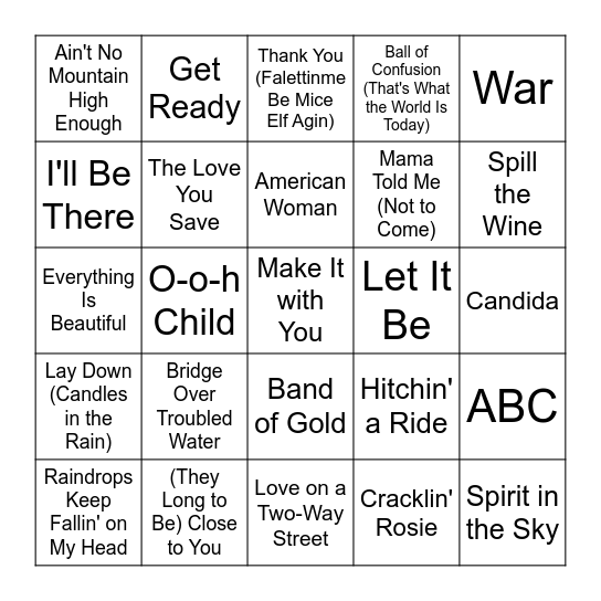 The 70's Vol. 1 Bingo Card
