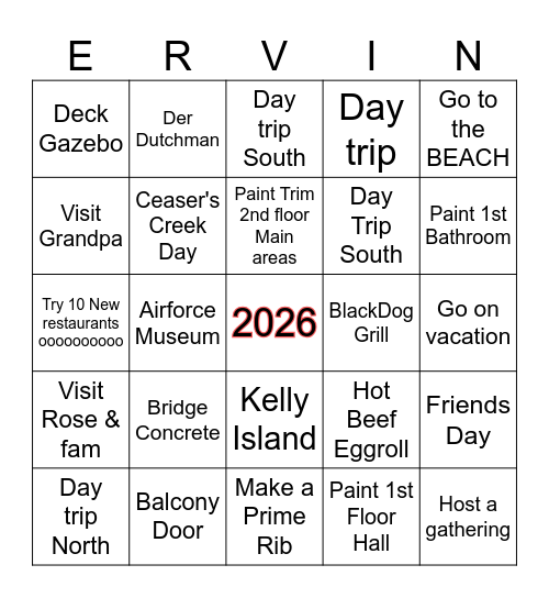2026 Ervin Bingo Card