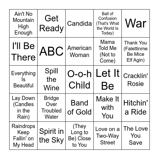 70's VOL. 1 Bingo Card