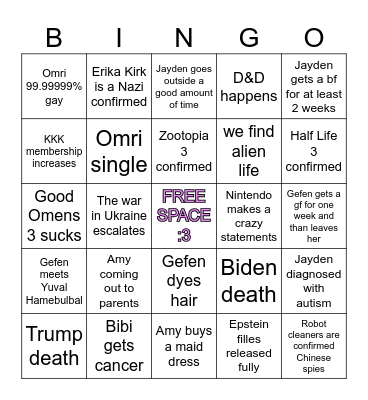 2026 Bingo card - the gays group Bingo Card