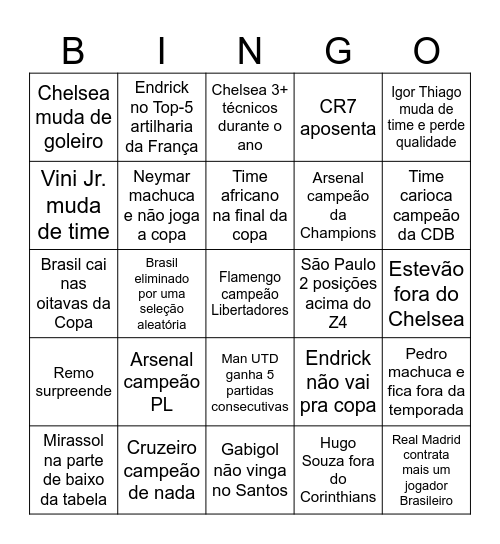 Futebol 2026 Bingo Card