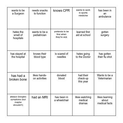 Find Someone Who! 🩺✨ Bingo Card