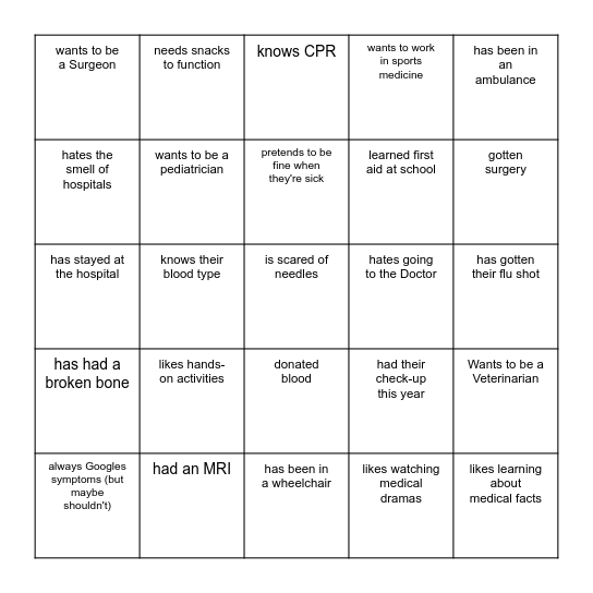 Find Someone Who! 🩺✨ Bingo Card