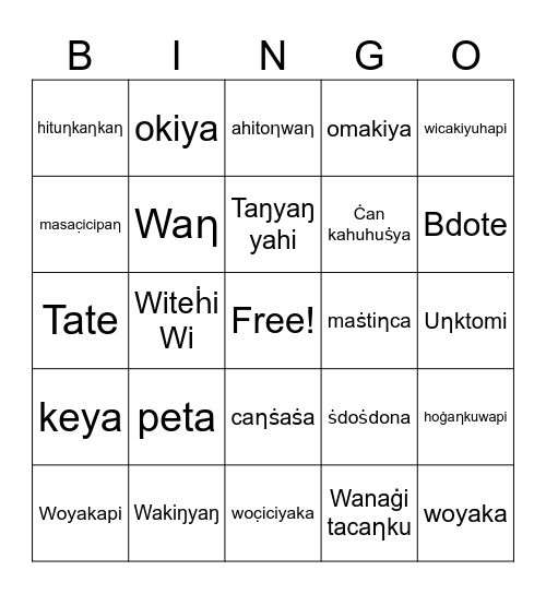 Dakota Winter Storytelling 3 Bingo Card