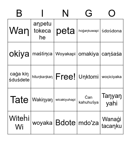 Dakota Winter Storytelling 4 Bingo Card
