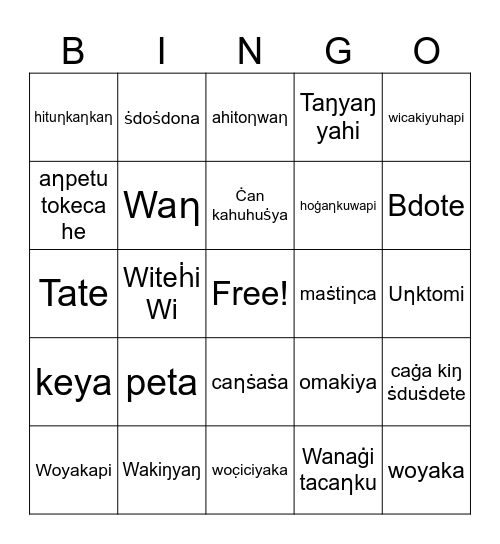 Dakota Winter Storytelling 5 Bingo Card