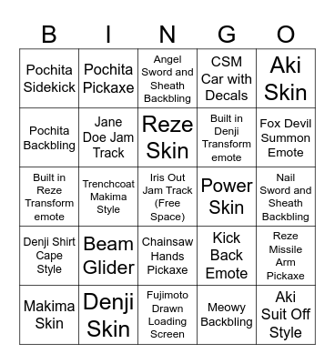 CSM x Fortnite Bingo Card