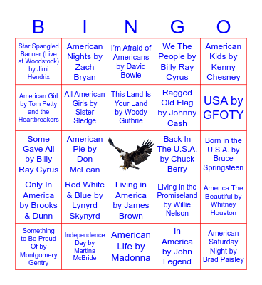 Patriotic Music BINGO Card