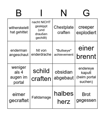 minecraft bingo Card