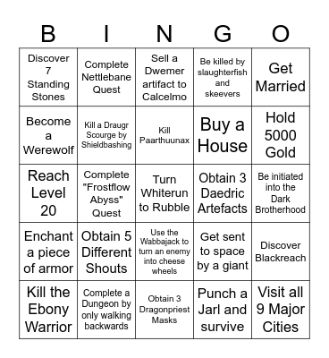 Skyrim Lockout Bingo Card