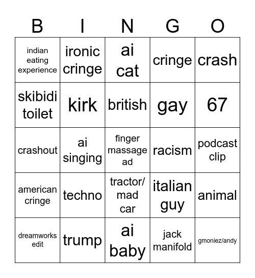 tiktok Bingo Card