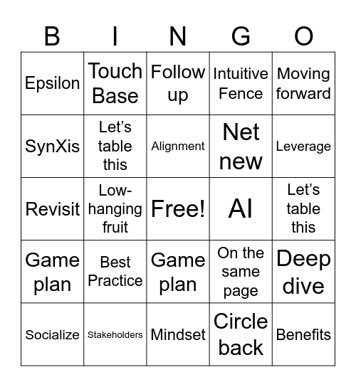 Marketing Leadership Meeting Bingo Card