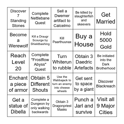 Skyrim Lockout Bingo Card