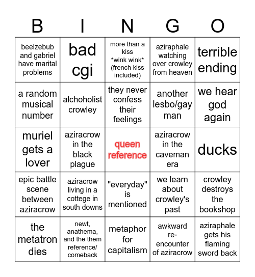 Good Omens 3 Bingo Card