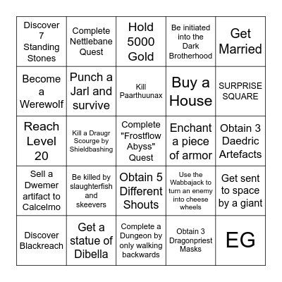 Skyrim Lockout Bingo Card
