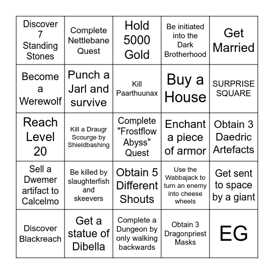 Skyrim Lockout Bingo Card