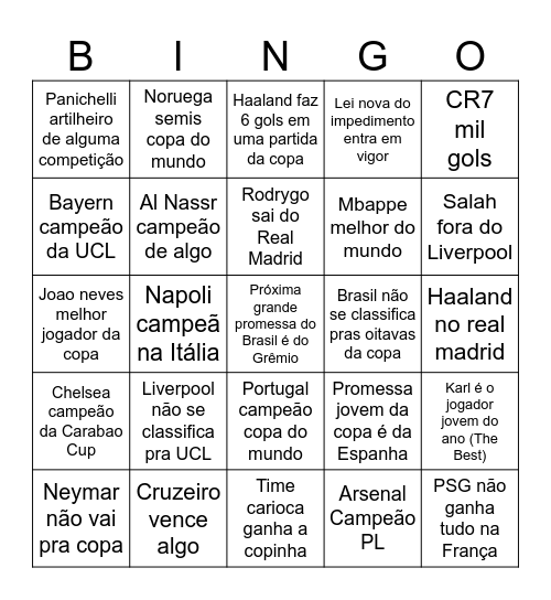 Futebo 2026 Bingo Card