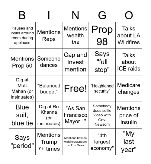 State of the State Bingo Card