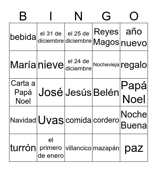 Navidad Bingo Card