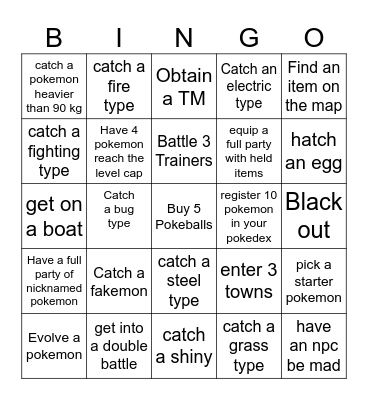 Pokemon Bingo Board Bingo Card