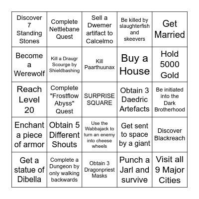 Skyrim Lockout Bingo Card