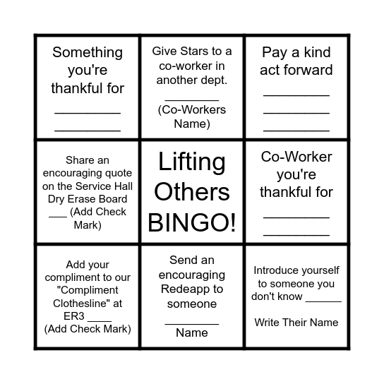 Lifting Each Other Bingo Card