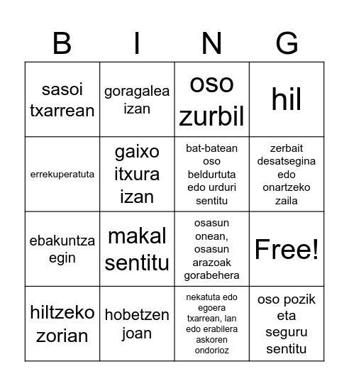 HEALTH IDIOMS Bingo Card