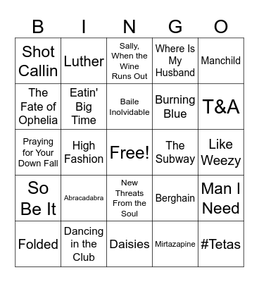 Top songs of 2025 Bingo Card
