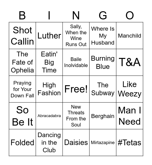 Top songs of 2025 Bingo Card
