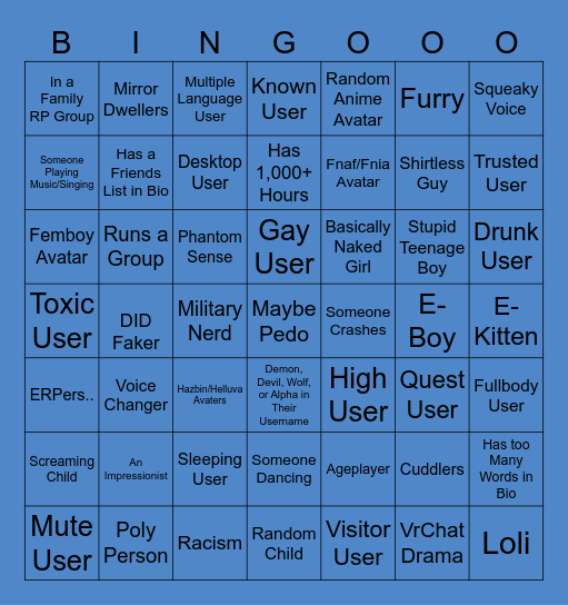 VRChat Bingo Card