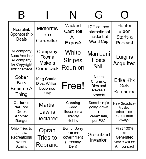 2026 BINGO CARD Bingo Card