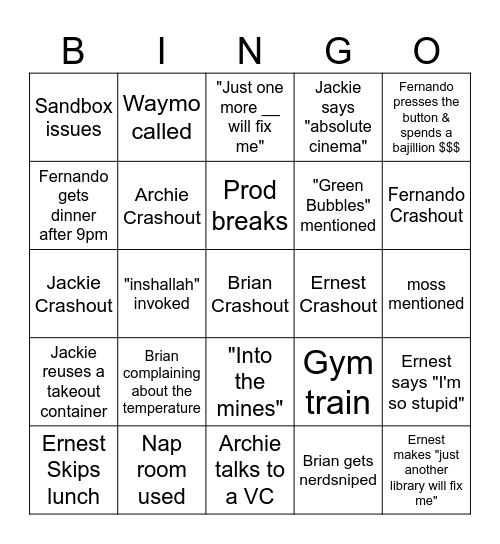 GT Bingo Card