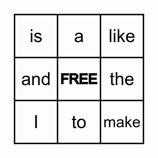 Heart Word Bingo Card