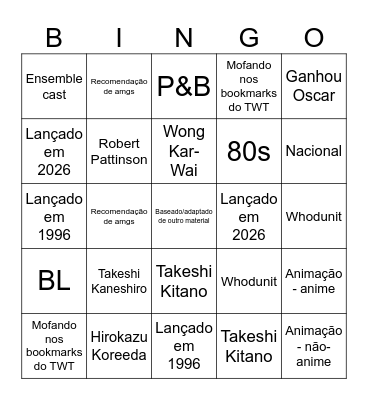 Filmes - 2026 Bingo Card