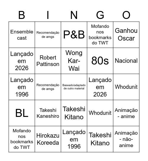 Filmes - 2026 Bingo Card
