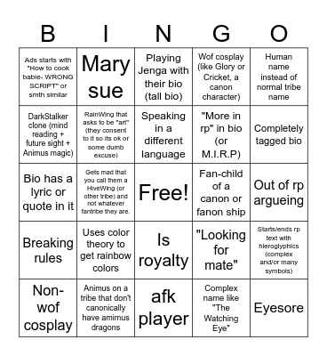 WoF Beta Bingo Card