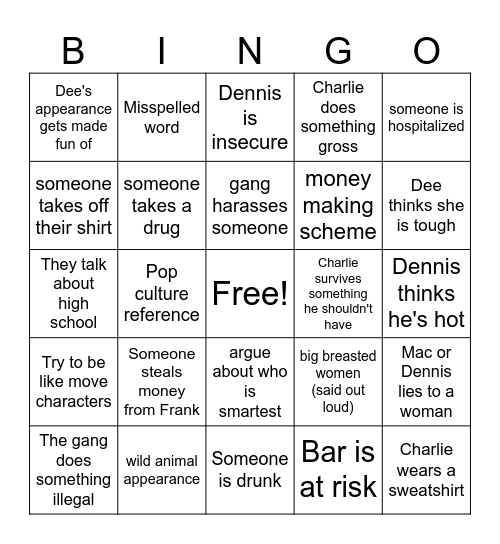 It's Always Sunny Bingo Card