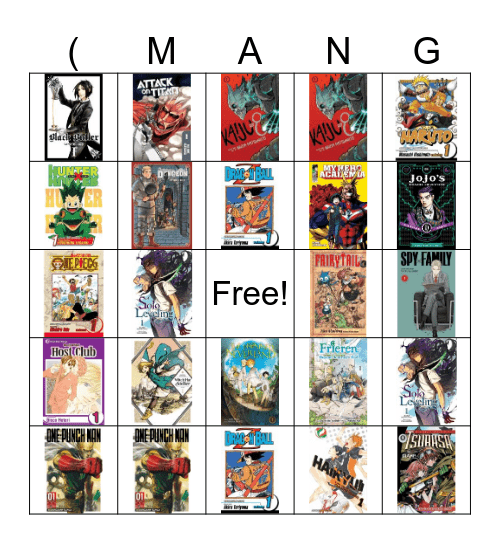 Manga Club Bingo Card