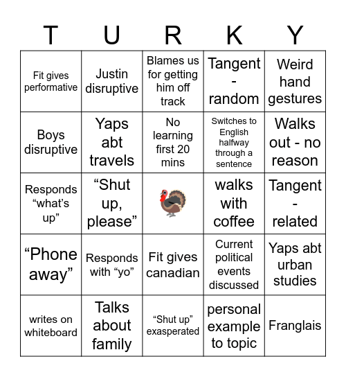Turcotte Bingo Card