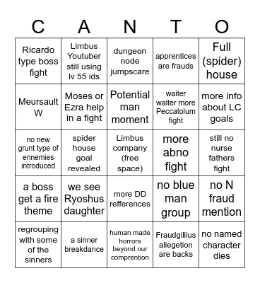 Canto 9 part 2 Bingo Card