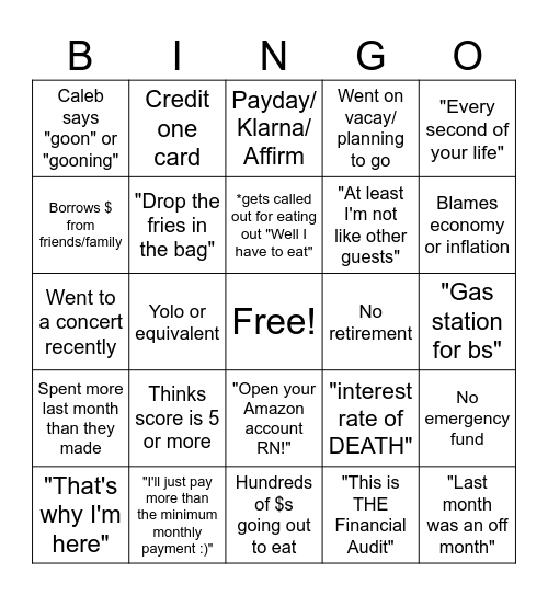 Financial Audit Bingo Card