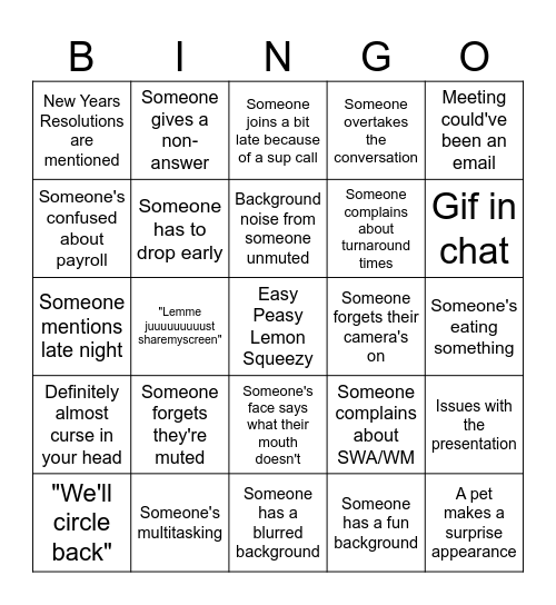 Supervisor Meeting Bingo Card