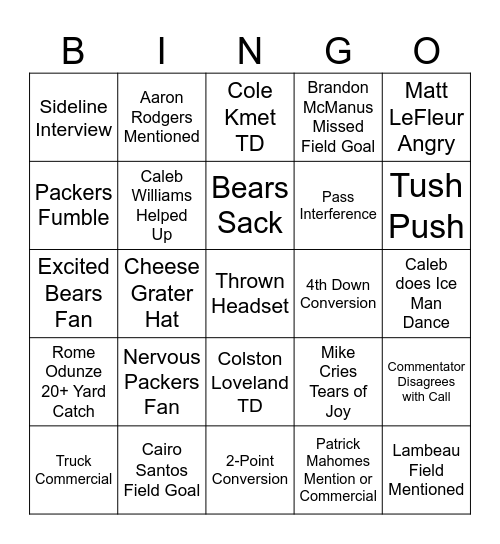 Bears-Packers Playoff Bingo! Bingo Card