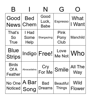 Billboard Year End Top 100 Songs Bingo Card