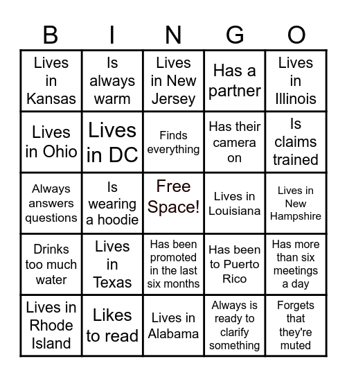 Office Meeting Bingo: Find someone who... Bingo Card