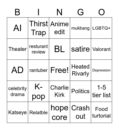 tik tok bingo Card