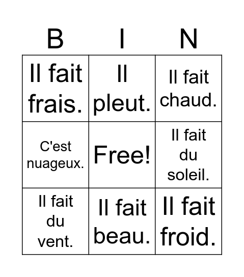 Le Temps Bingo Card