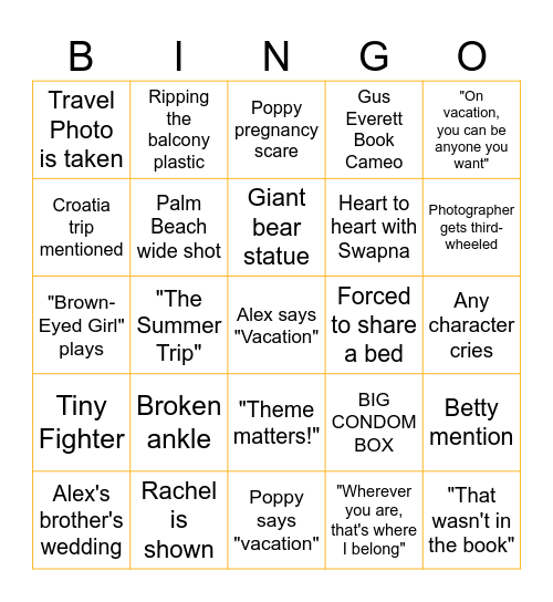 People We Meet on Vacation Bingo Card