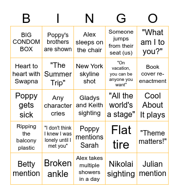 People We Meet on Vacation Bingo Card